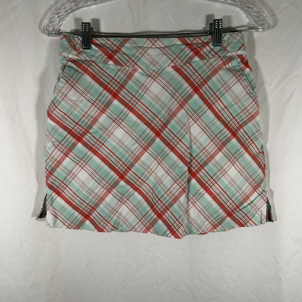 Lady Hagen Skirt Women's 2 White Pink Green Plaid Back Zip Pocket Lined
